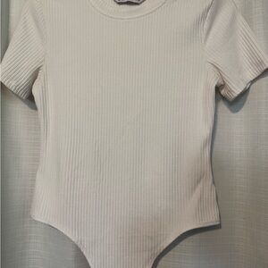 White Ribbed Short Sleeve Bodysuit